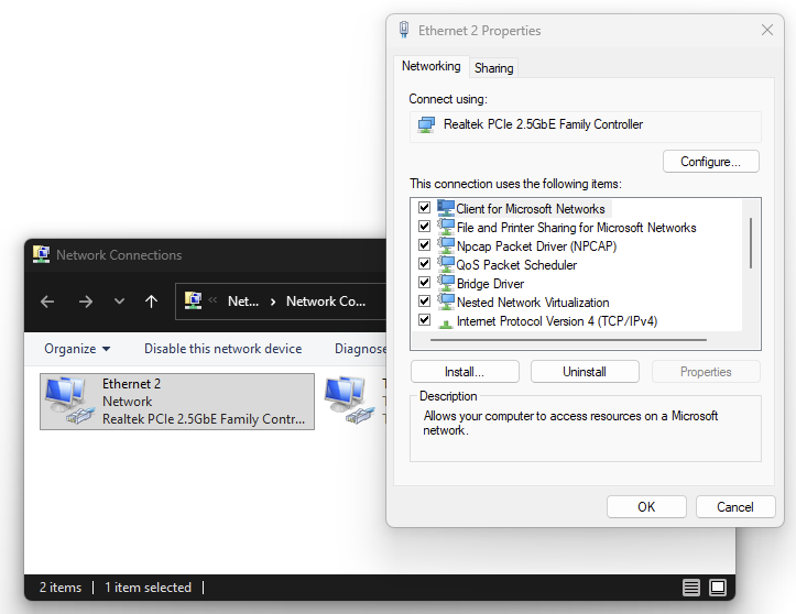 Network adapter properties